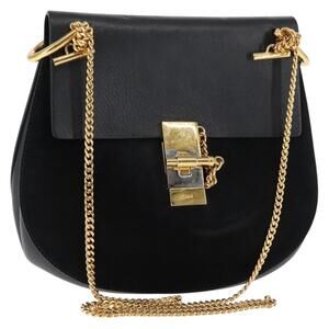 Chloe Chain Drew Shoulder Bag Leather Black Gold Auth am9382